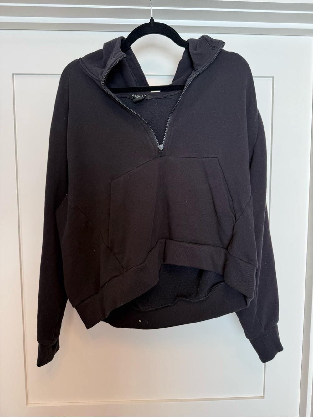 Athleta Black Cropped Half-Zip Hooded Sweatshirt
